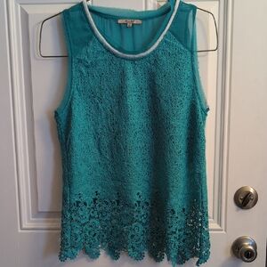 Miss Me Turquoise Lace Sleeveless Top